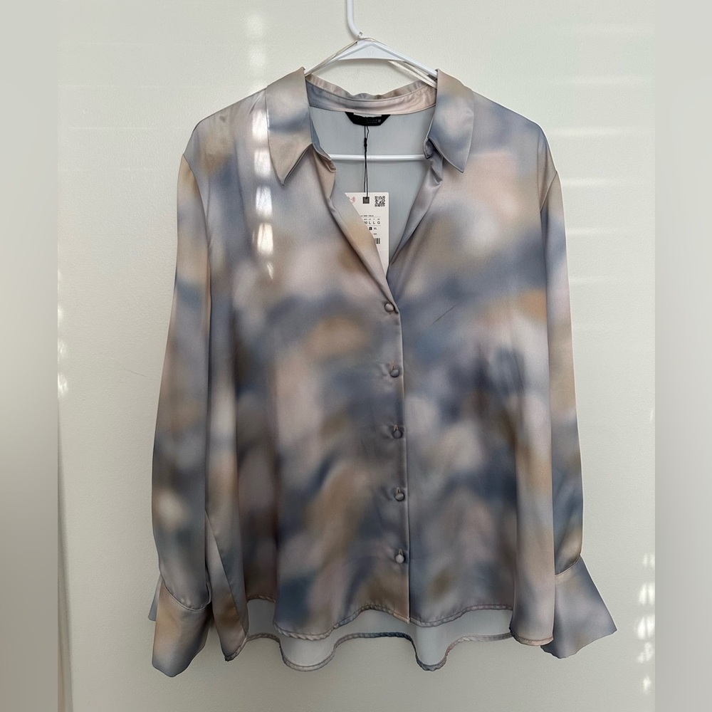 Zara Women's Button Down Shirt - Blue and Gray